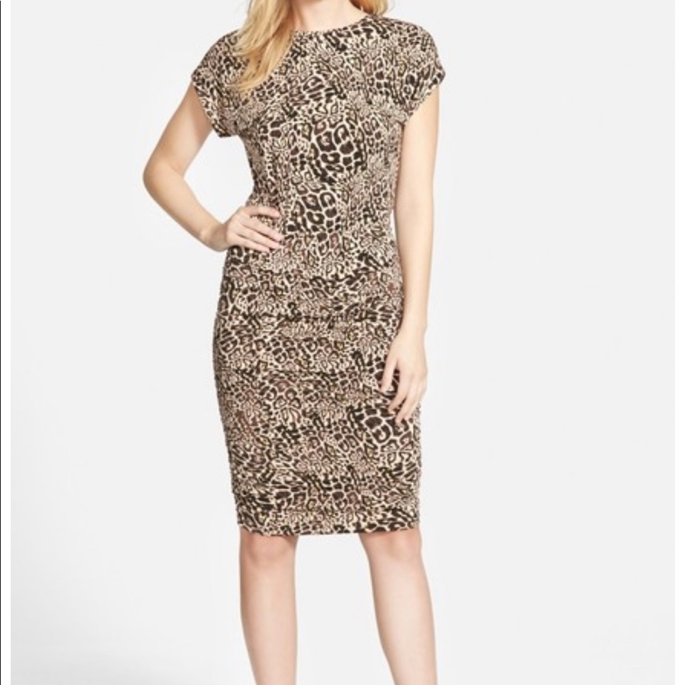 Vince Camuto Animal Print Side Shirre Sheath Dress